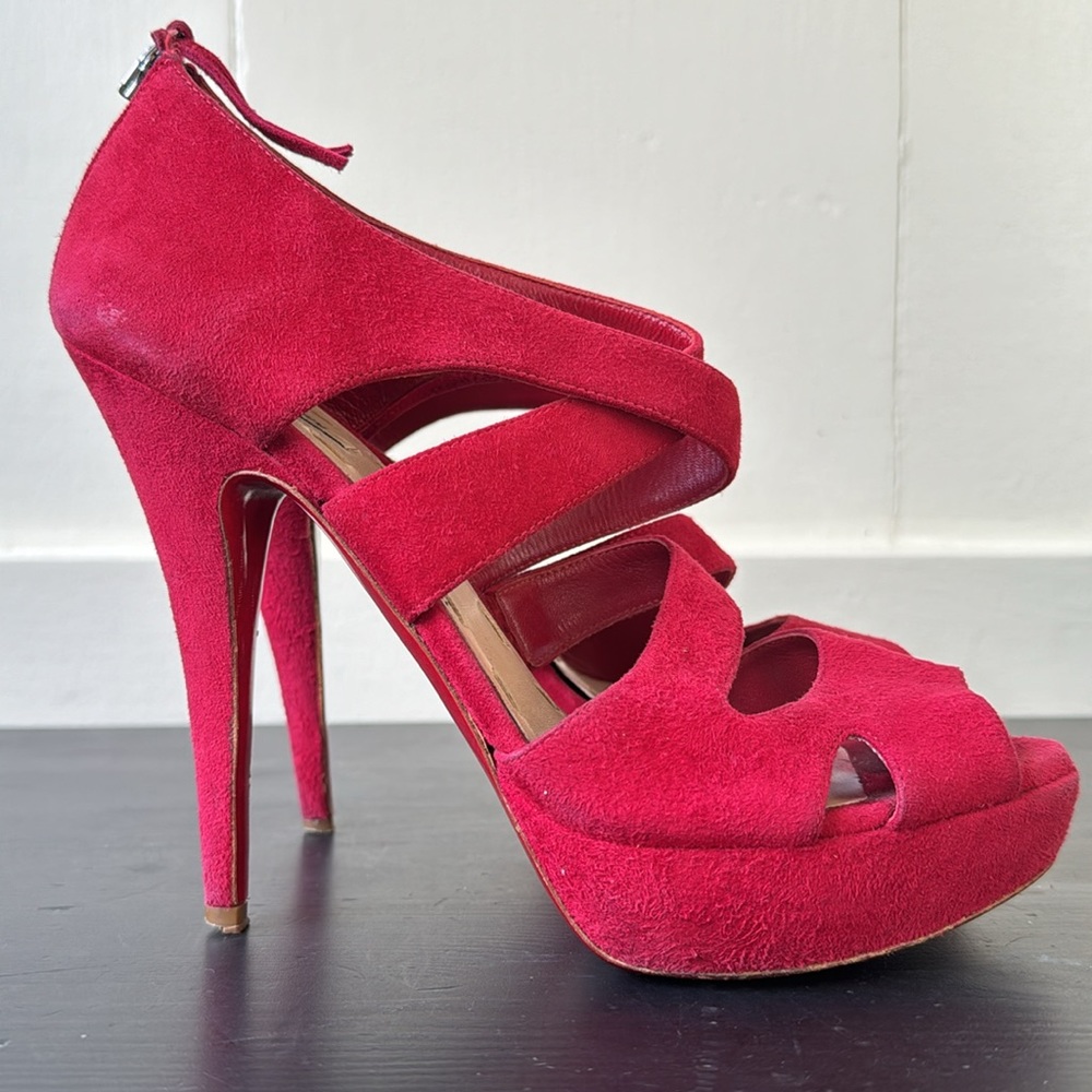 Miu Miu Red Suede Platform Heels Size 38 1/2